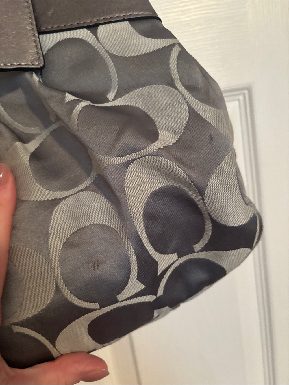 Coach Gray Signature Canvas Shoulder Bag with Leather Trim - Picture 8 of 14